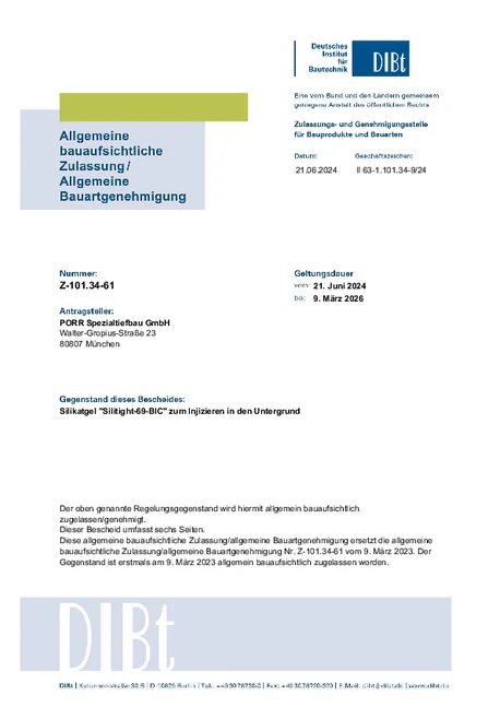 PORR Spezialtiefbau Stump Silikatgel 69 BIC Z 101.34 61