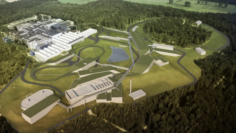 Auf einem 20 ha groĂen GelĂ€nde entsteht bis 2025 das neue Teilchenbeschleunigerzentrum.