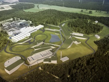 Auf einem 20 ha groĂen GelĂ€nde entsteht bis 2025 das neue Teilchenbeschleunigerzentrum.