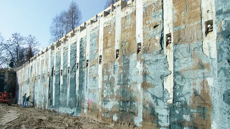 Bild einer Dichtwand; Fotografiert aus der Baugrube