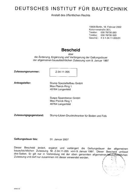 PORR Spezialtiefbau Stump Litzen Druckrohranker Z 34.11 205