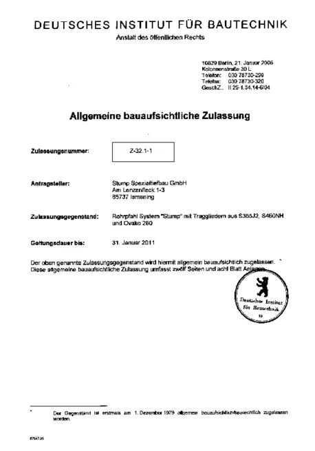 PORR Spezialtiefbau Stump Rohrpfahl System Z 32.1 1