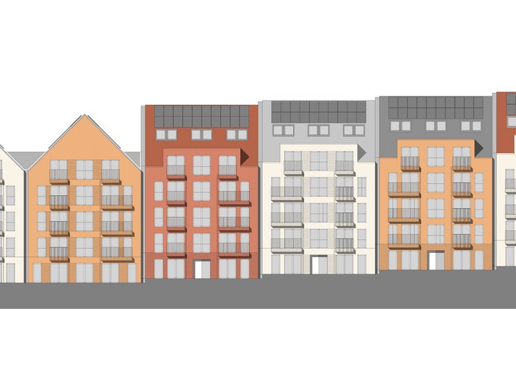 Visualization of a row of buildings.