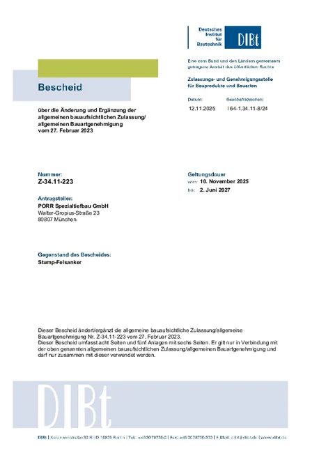 PORR Spezialtiefbau Stump Felsanker Z 34.11 223