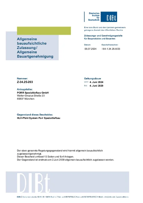 PORR Spezialtiefbau HLV Pfahl Stump Z 34.25 203