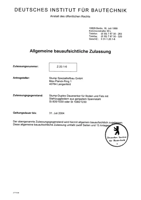 PORR Spezialtiefbau Stump Duplex Daueranker Z 20.1 6