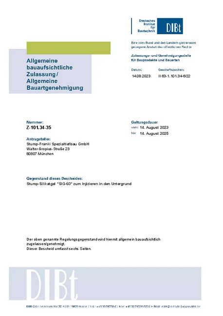 PORR Spezialtiefbau Stump Silikatgel SIG 60 Z 101 34 35