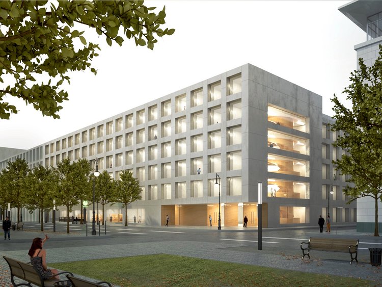 Visualisation Elisabeth Selbert House: The building is seen from the outside. 