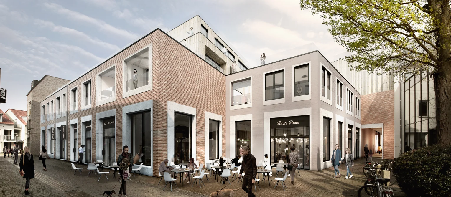 Quartier Abraham, Oldenburg From Abrahamstrasse, you can look across the pedestrian zone in Oldenburg to the modern new residential and commercial building.