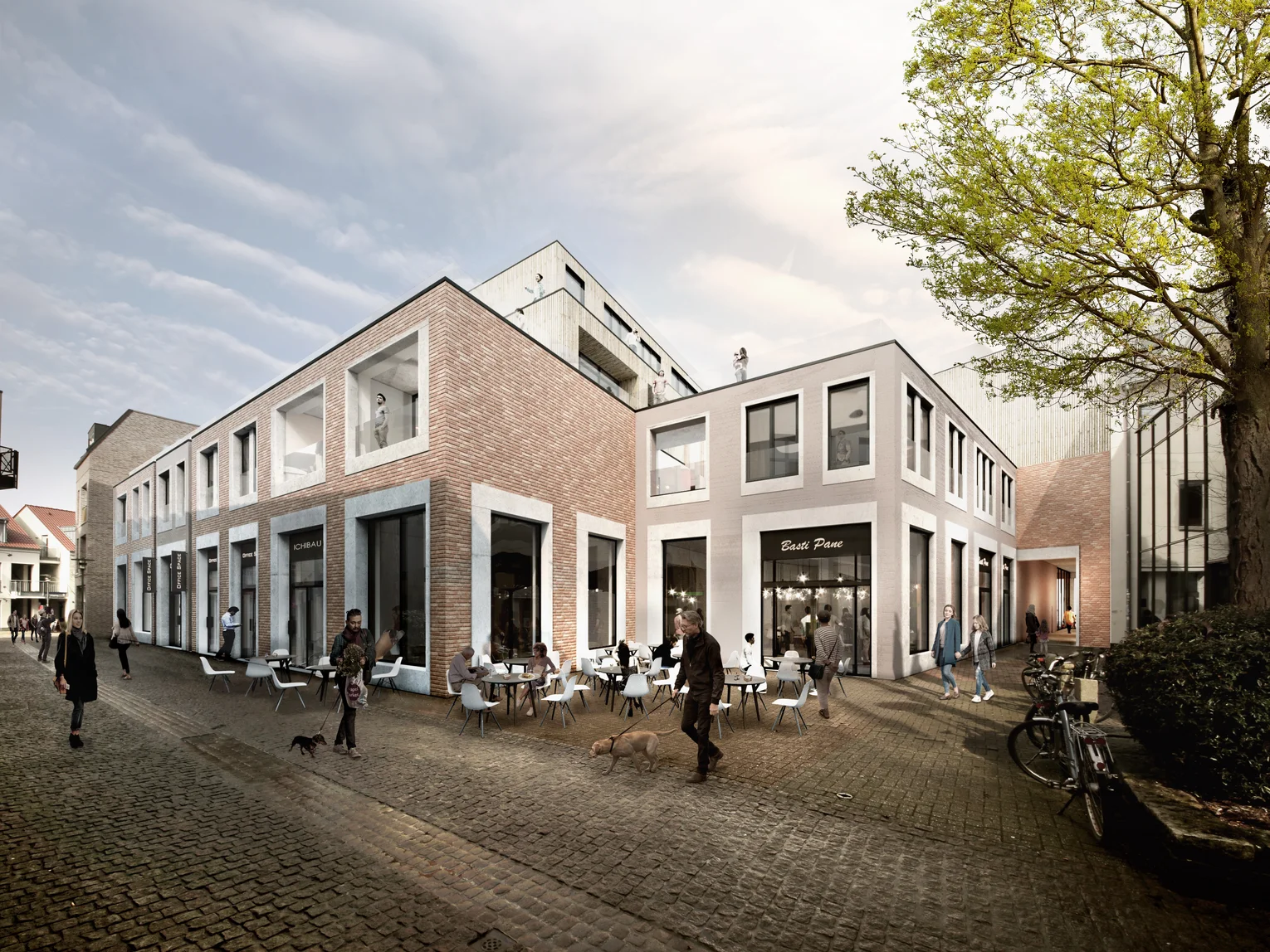 Quartier Abraham, Oldenburg From Abrahamstrasse, you can look across the pedestrian zone in Oldenburg to the modern new residential and commercial building.