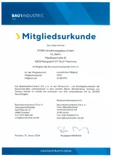 Verkehrswegebau Mitgliedsurkunde BauIndustrie