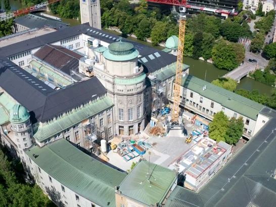Drone shot of the Deutsches Museum from above
